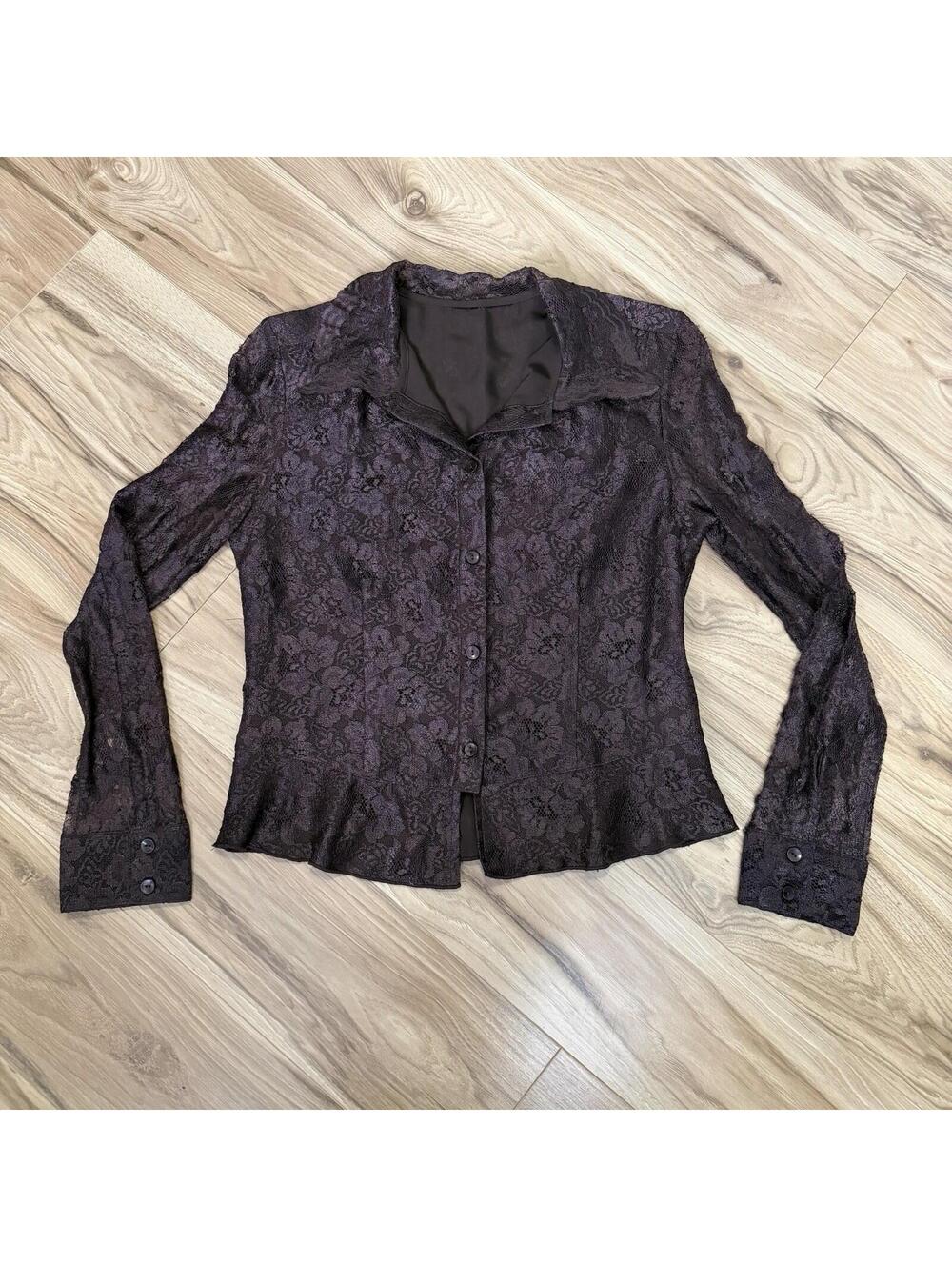 Brown Lace Button Front Peplum Jacket Whimsigoth Dark Academia Goblincore